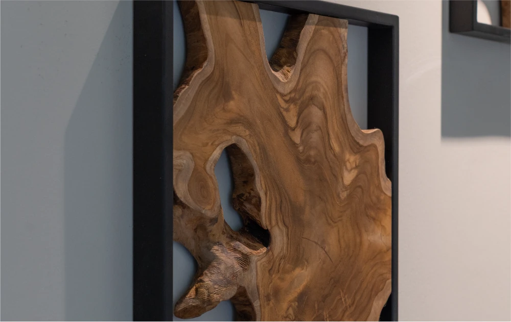 wood slab artwork in physical therapy office